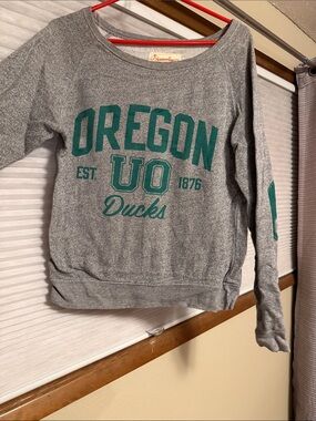Pressbox Grey Crewneck Sweatshirt with Green Oregon Graphic